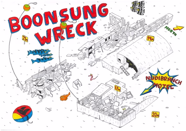 Dive site map for Boonsung Wreck, khao lak, Thailand